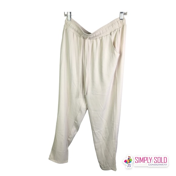 Melloday Women's Pants Drawstring Pull On White Stretch Pocket Trouser Bone Sz L - Picture 1 of 9